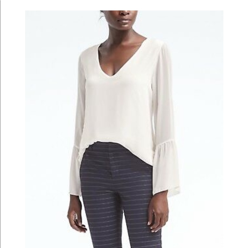 Sheer Overlay Bell-Sleeve Blouse